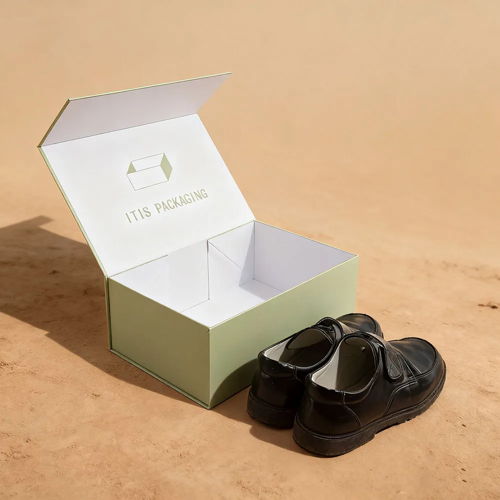 Luxury Sandal Packaging Box | Custom Paperboard Magnetic Folding | Eco-Friendly Shoe Gift Box Wholesale