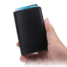 Minimalist RFID Blocking Carbon Fiber Pattern Leather Pop Up Automatic Men's Wallet Metal Credit Card Holder