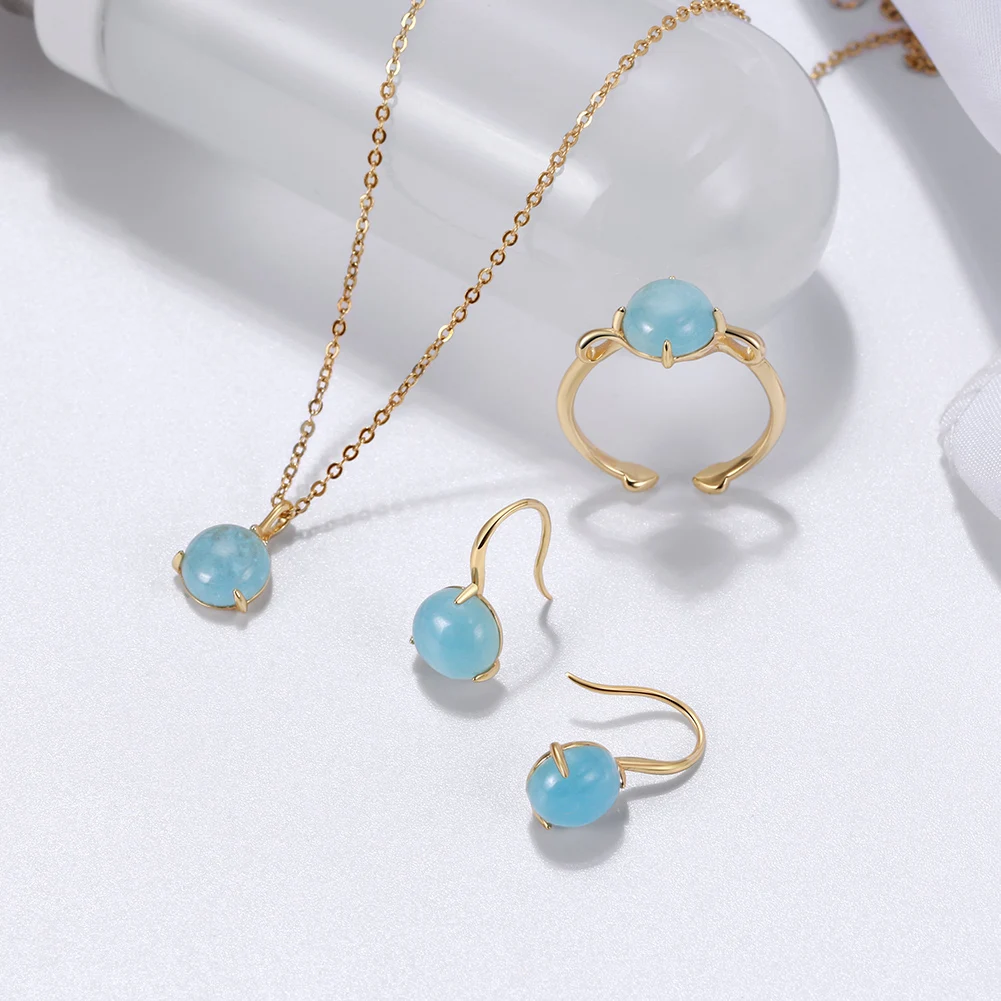 RINNTIN GM31 100% Genuine Natural Aquamarine Necklace Set 925 Sterling  Silver Necklace Gemstone Jewelry Set for Women Girls