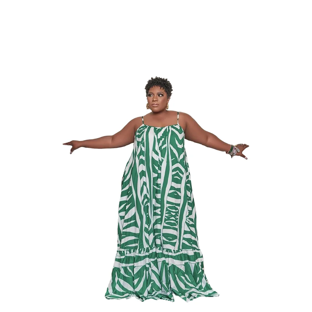 Fashion Design Summer Plus Size 4XL 3XL 2XL XL Dresses Woman Printed Maxi Sling Dress