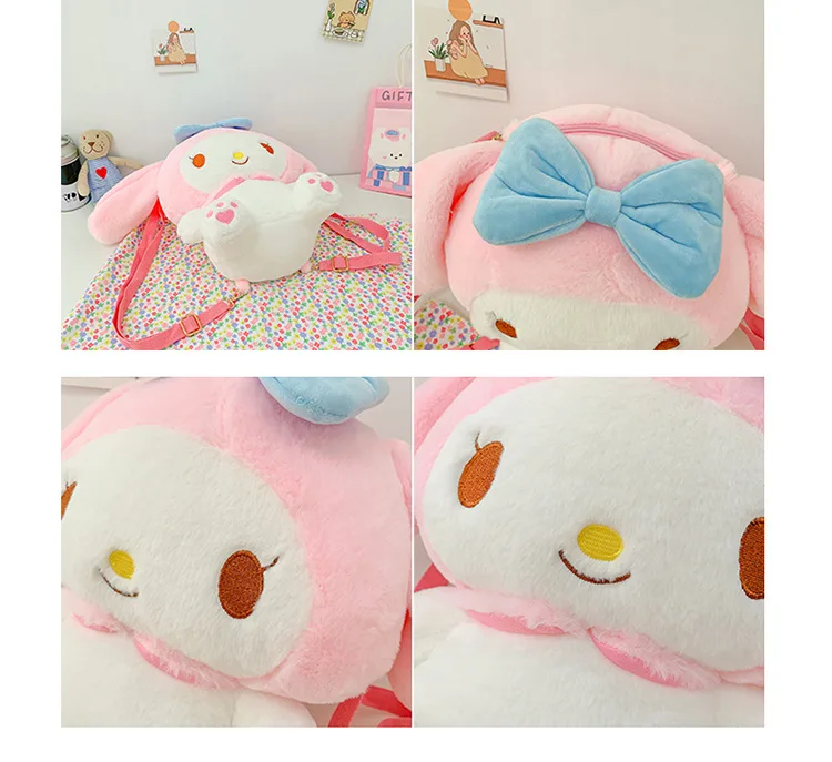 Cute Sanrio Kuromi My Melody Plush Pushies Backpack Schoolbag Anime ...