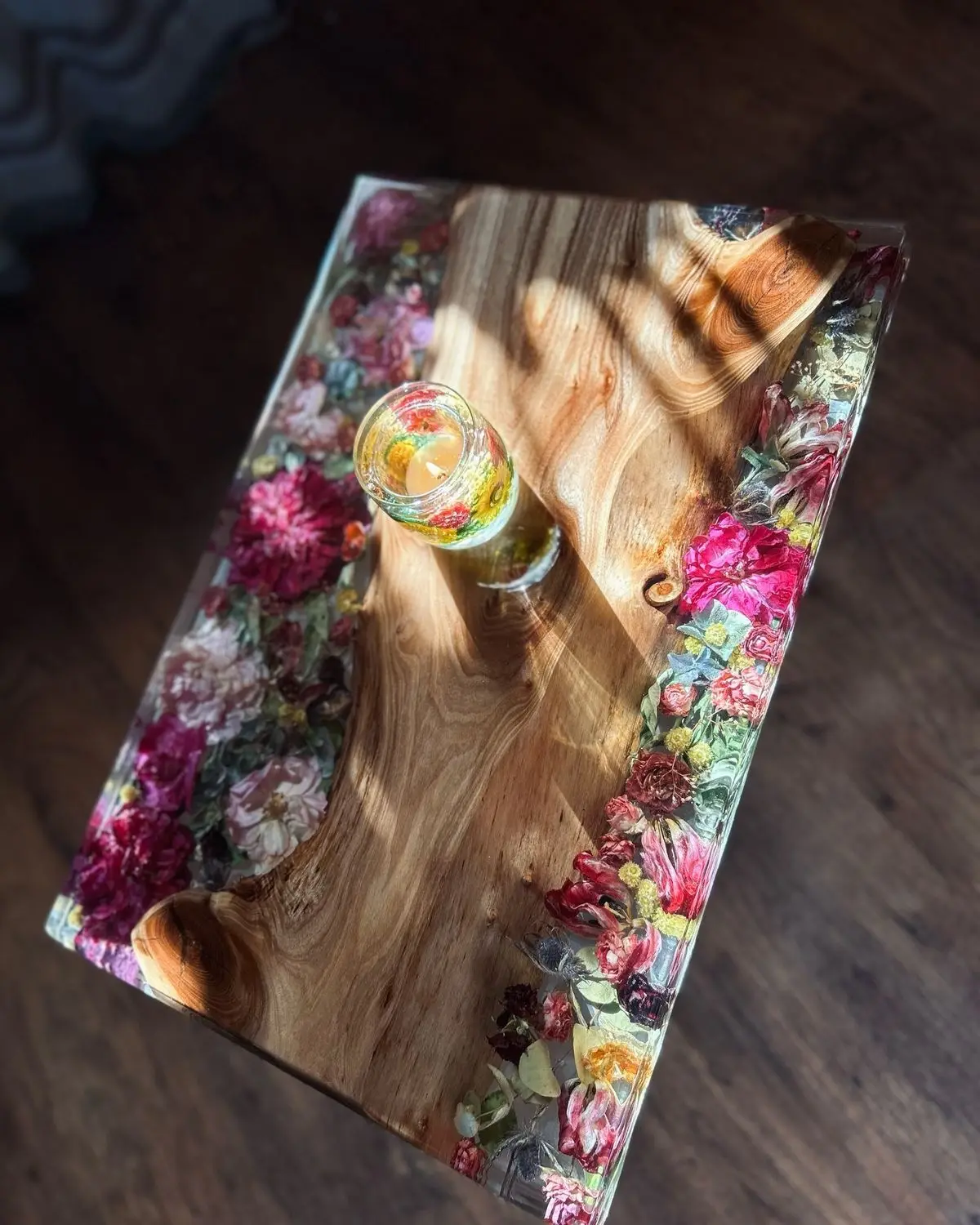 Modern Solid Handcrafted Dining Room Furniture Set Handmade Wooden Table Epoxy Flower River for Home Office Farmhouse Kitchen