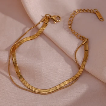 Dropshipping Anti Tarnish Jewelry Double Layer Snake Chain Bracelet PVD Gold Plated Bracelet En Acier Inoxydable Bracelet