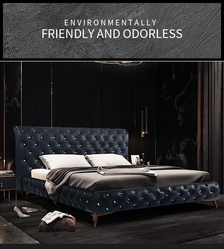 Italian Modern Luxury Black Platform Sleigh Pu Leather Beds Upholstered ...