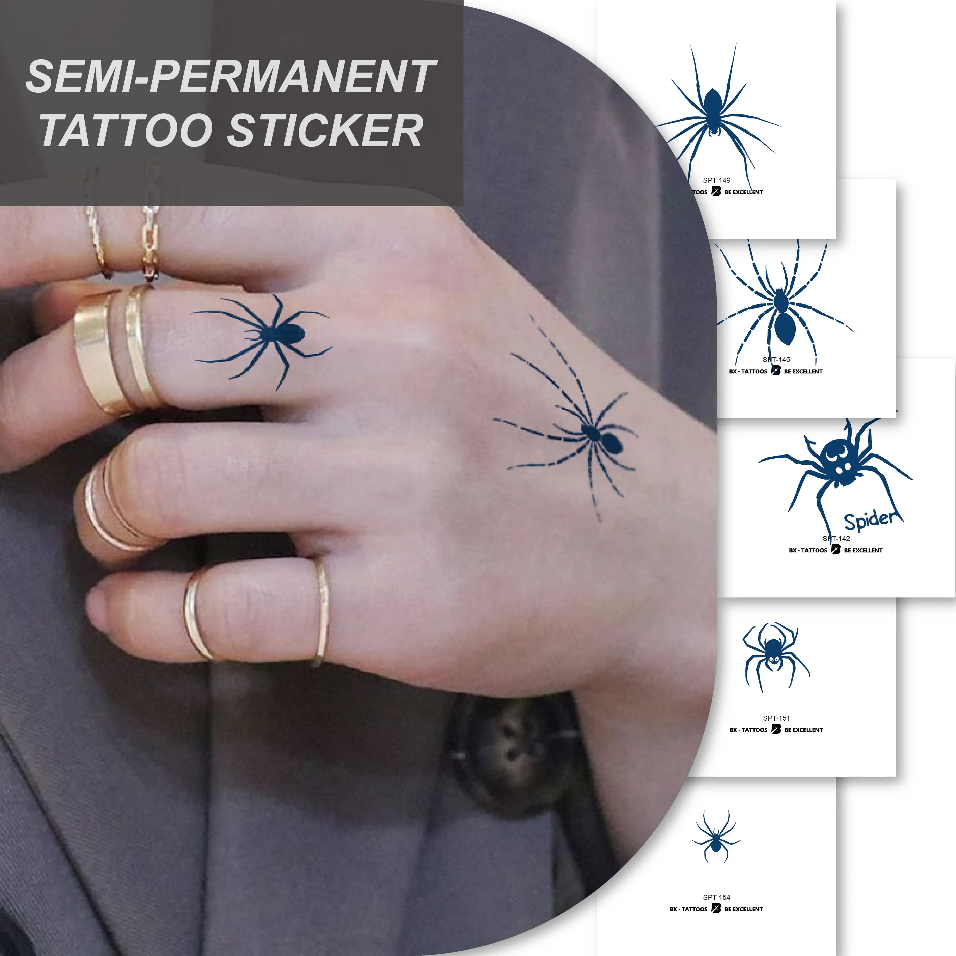 Custom Adult Children's Semi-Permanent Spider Tattoo Stickers Non-Toxic Long-Lasting Paper Temporary Juice Tattoos-Body Tattoo