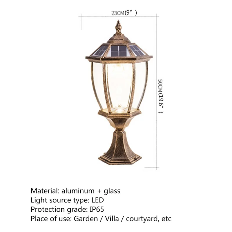 Classical Pillar Light LED Waterproof IP65 Fixtures for Home Garden Courtyard Solar Lamp Post Outdoor