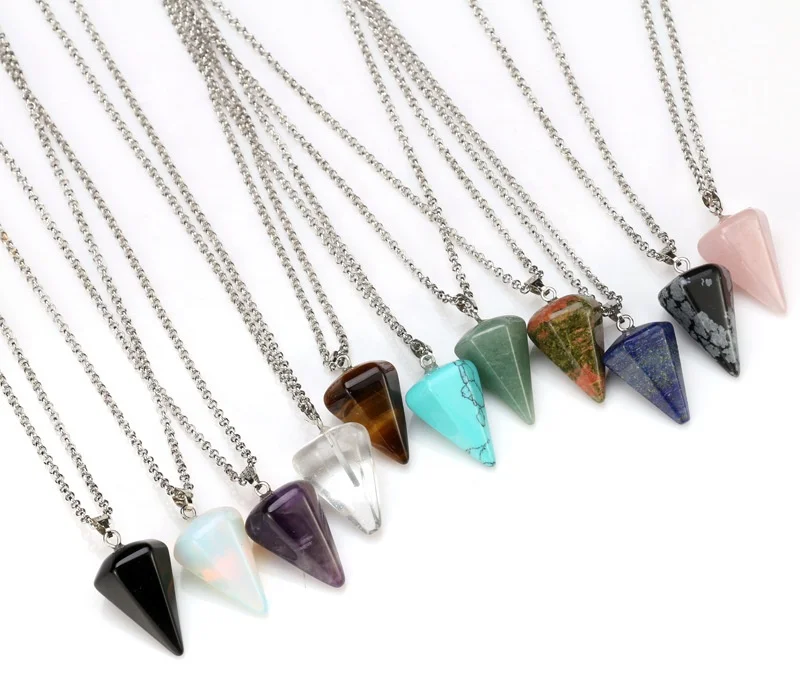 Natural Stone Pendant Hexagonal Column Cone Pendulum Faceted Crystal Pendant Tarot Card Surrounding