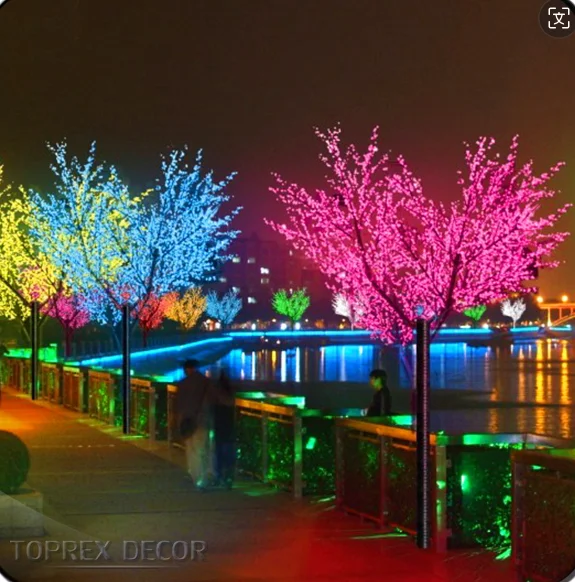 Реалистичное искусственное вишневое дерево сакура с LED-подсветкой декоративное парковое уличное пластиковое доступные размеры LED-цветами.