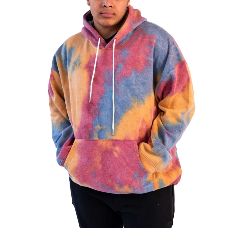 Men's Tiedye Hoodie Oversized Cotton Blend Sweatshirt With Kangaroo