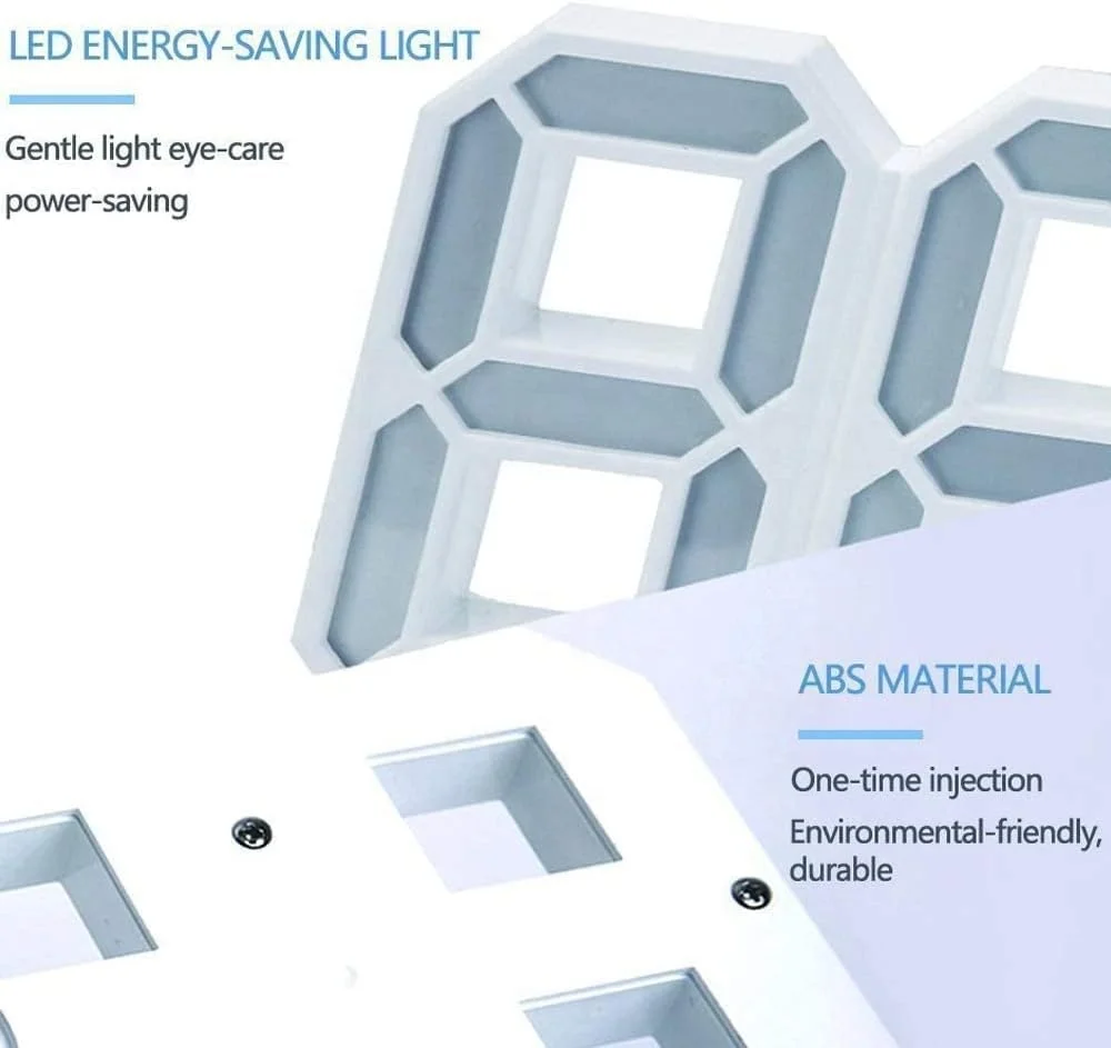 Modern Fashion Large LED Digital Wall Clock 3d Led Desk Clock Alarm Clock 12/24H Brightness Adjustable