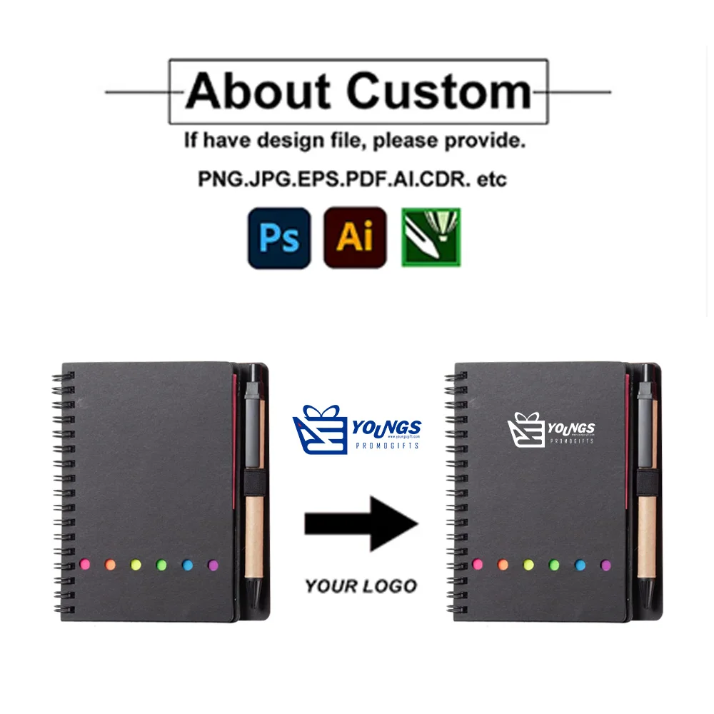 Custom Logo Sticky Notes Kraft Paper Cover Mini Notebook Note Pads with Pen