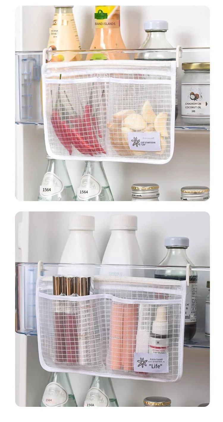 Refrigerator storage net bag hanging household kitchen bathroom multi-functional double compartment storage bag details