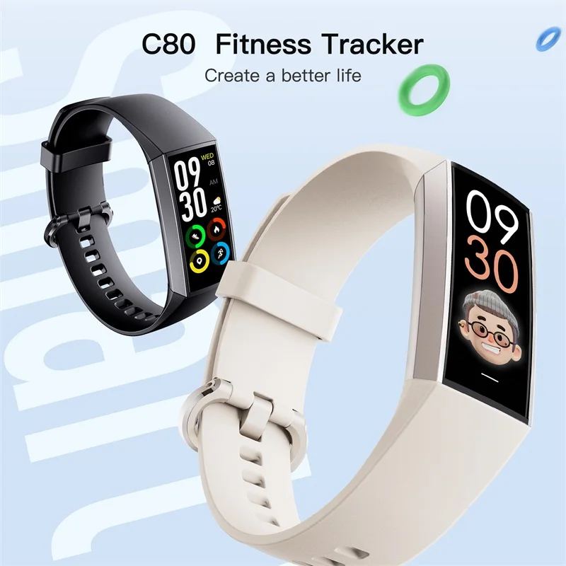 1.1" C80 SpO2 HR BP Sleep Monitoring Body Temperature Smart Band IP67 AMOLED Screen Display OEM ODM Smart Bracelet