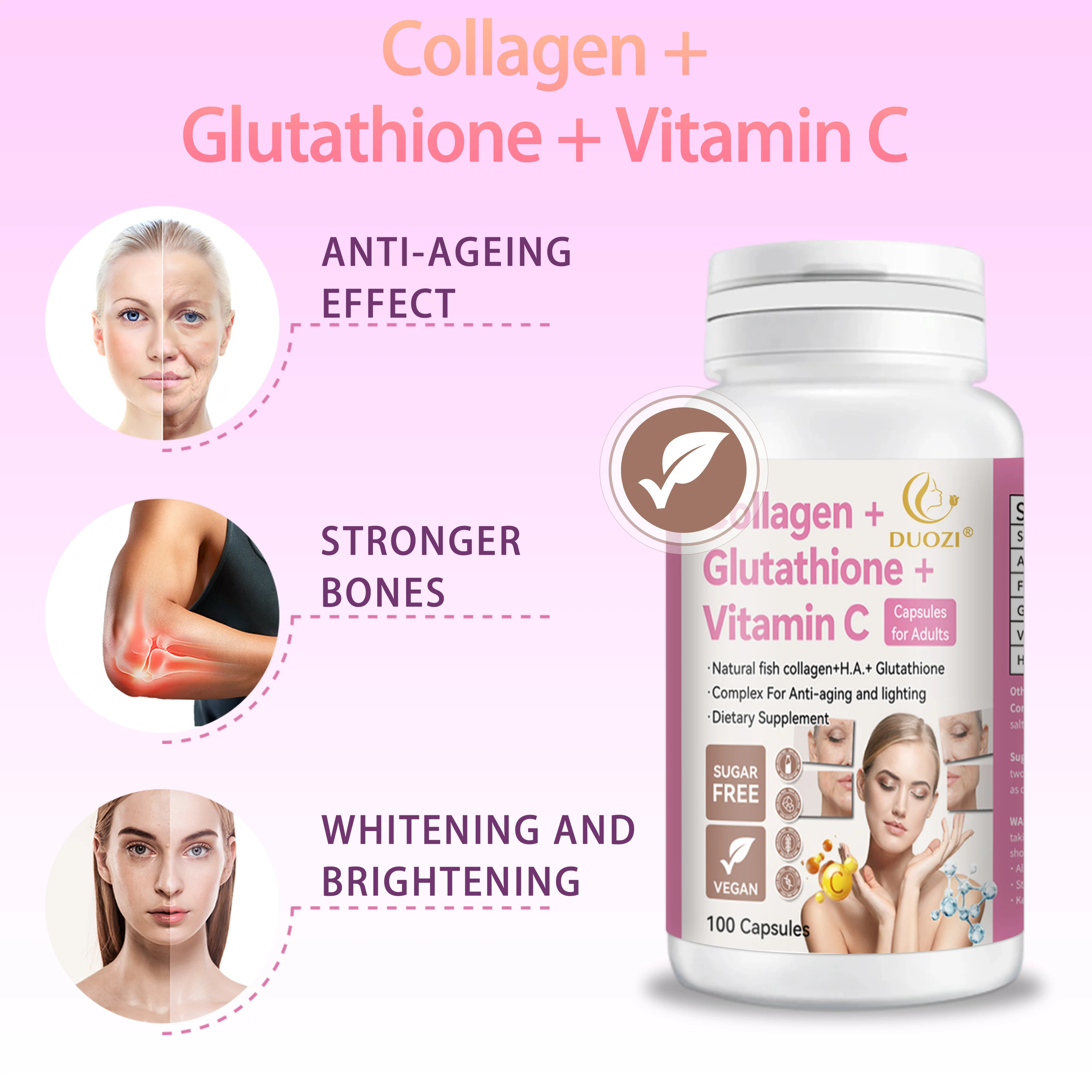 DUOZI Skin Whitening and Anti-Aging Supplement Natural Fish Collagen &  Vitamin C Soft Capsules