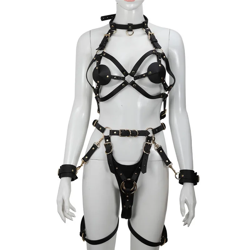 Bdsm Bondage Rope Pu Leather Harness Handcuffs Bondage Kit Sex Toys For Wom...