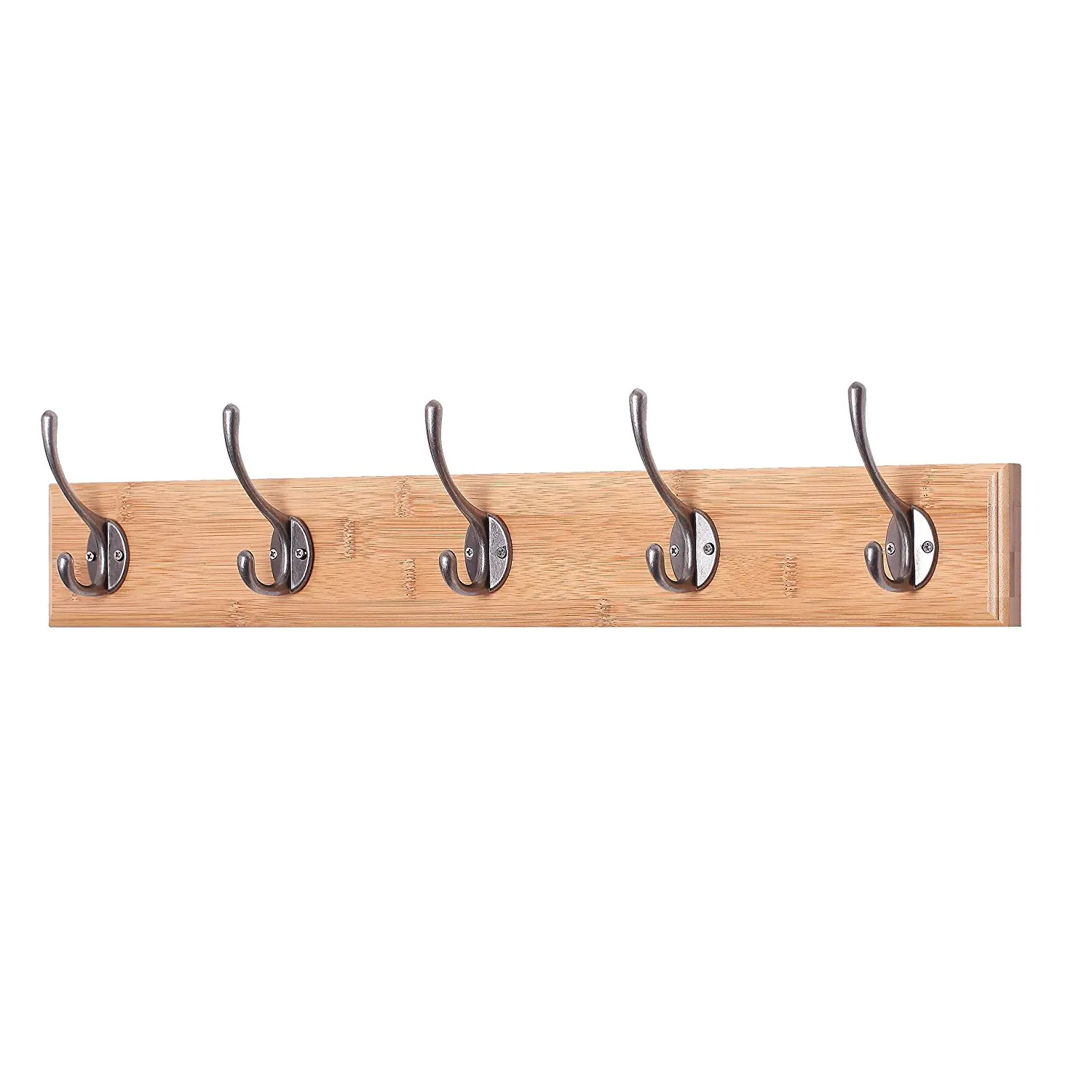 Bamboo Wall Mounted Rack with 5 Metal Hooks Storage Shelf