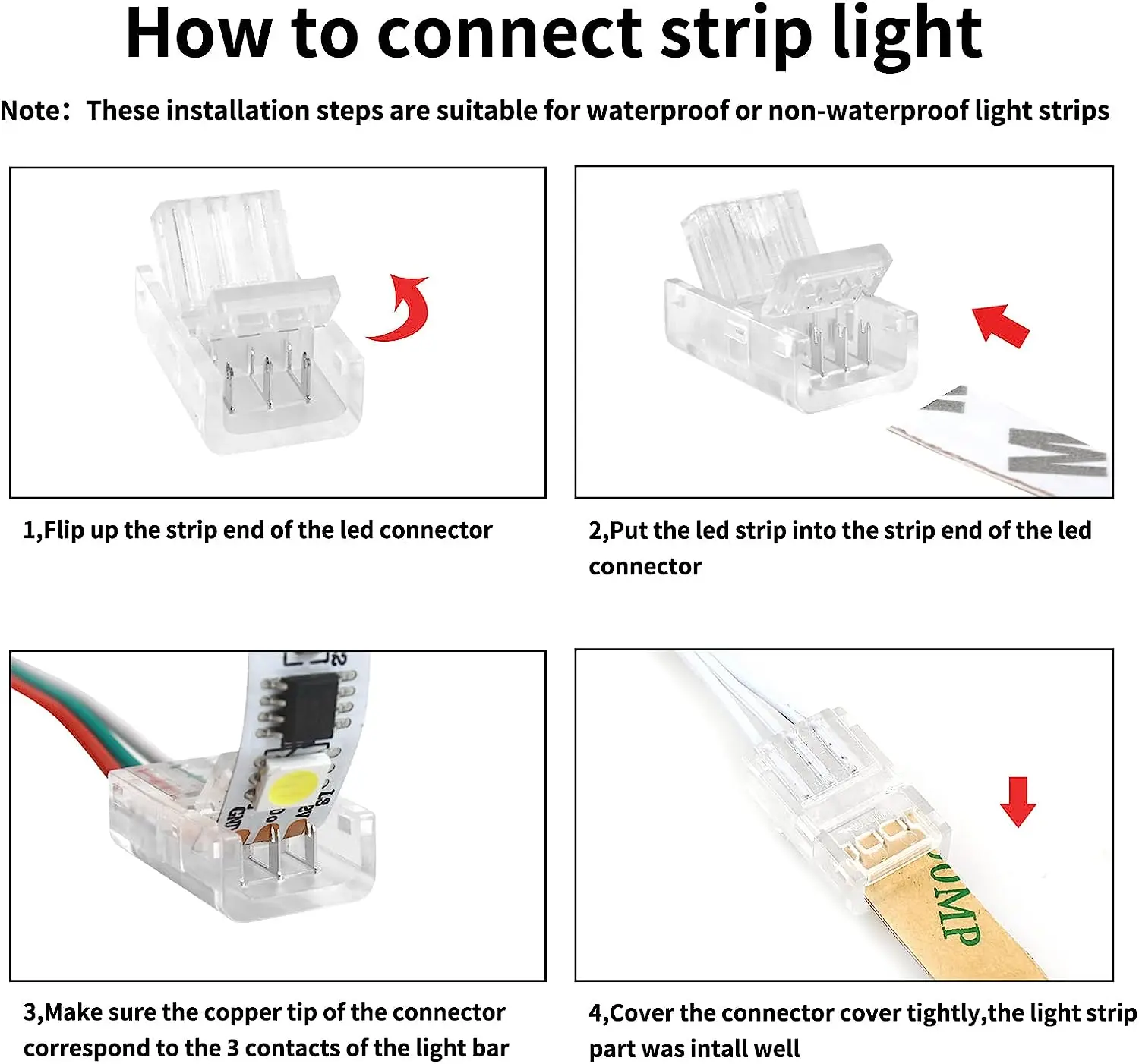 2-Pin 8mm LED Strip Connectors - Solderless Wire To Strip Clips For 3528/2835/3014/5630 COB LEDs