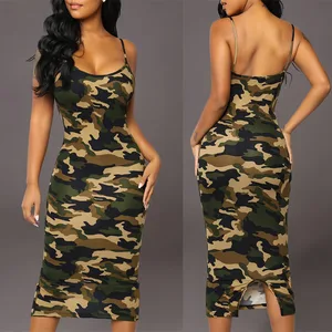 2026 Summer Women's Casual Dress New Fashion Tempered Camouflage Printing Sexy Midi DressesTight Sling ODM