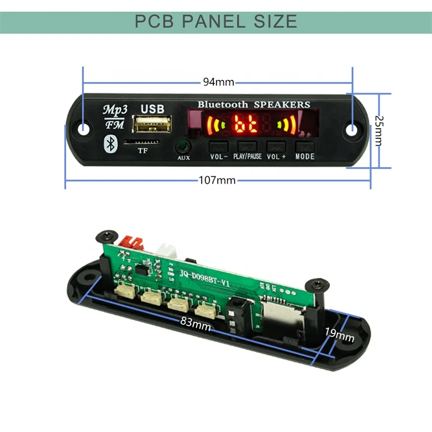 Audio Kit Bluetooth FM Radio Kit Diagram Micro TF Card Mini PCB USB MP3 Player Circuit Board