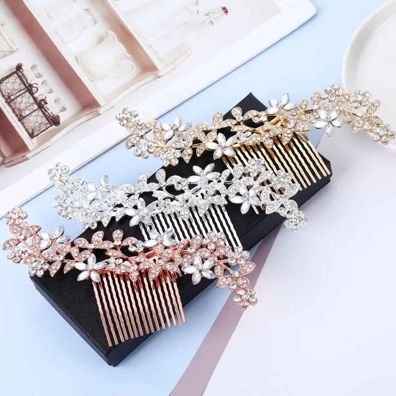 Новый Дизайн Свадебная расческа для волос с кристаллами в форме цветка Свадебная длинная расческа для волос ювелирные изделия для вечеринки