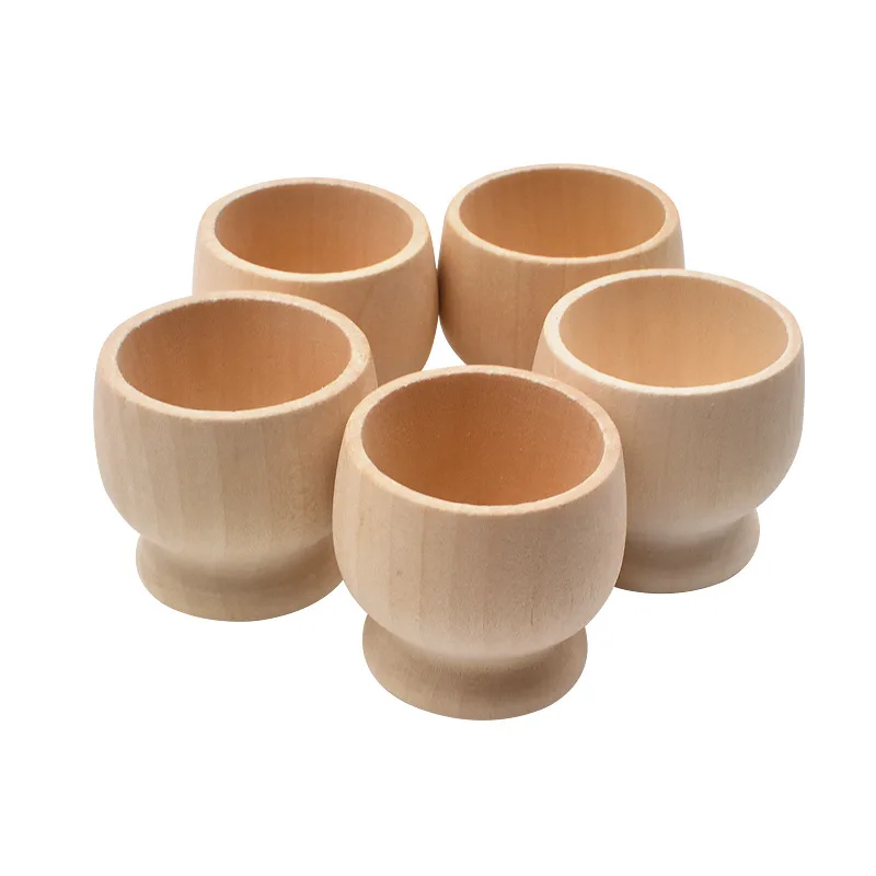 Polished Small Wooden Eggs Cup Mini Wood Cups for Kids DIY Painting Eco-Friendly Easter