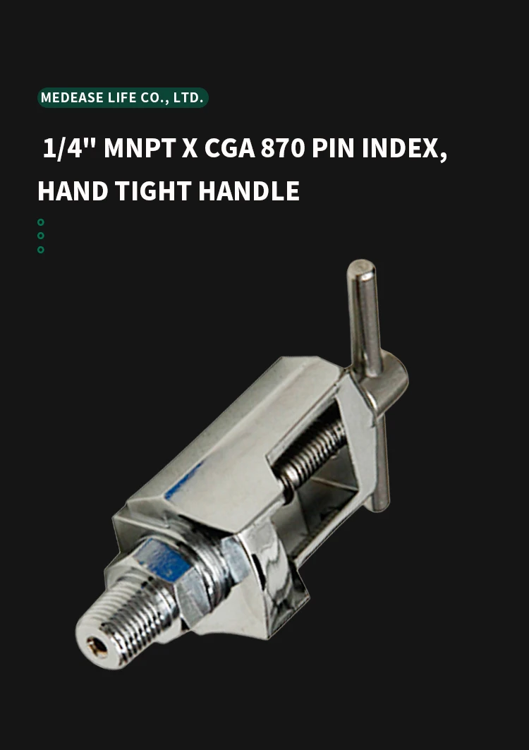standard & hand-tight CGA-870 Medical Oxygen Pin Index Yoke to 1/4" male NPT 