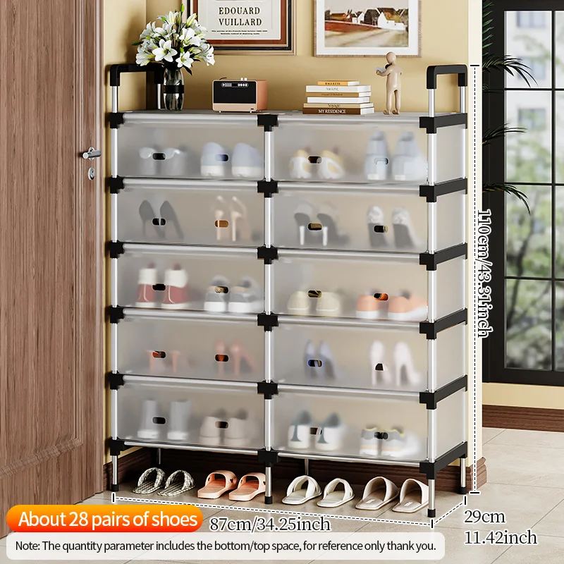 Hot Selling Double Row 6-Layer Dustproof Shoe Rack Stand Detachable Metal  Rust-proof Shoe Storage Cabinets for Entryway,Bedroom