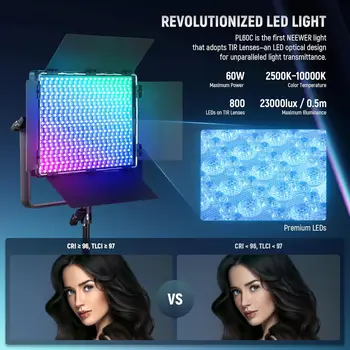 NEEWER PL60C RGB LED Panel Video Light APP/2.4G/DMX Control 2500K-10000K RGBCW Pro Photography Studio Lighting detail image