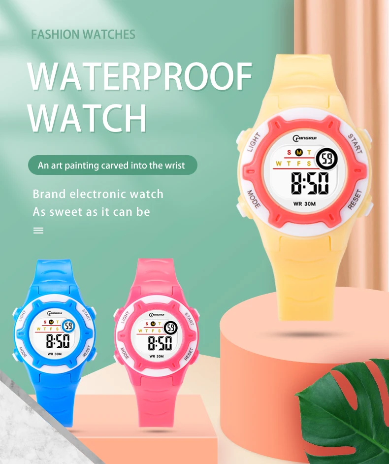 MINGRUI 8203L Colorful Led Children Digital Watch for Kids Sport Waterproof Wristwatches