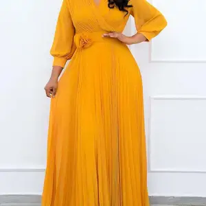 Women's Plus Size Summer Casual Floor-Length Party Dress V-Neck Natural Waist Woven Plain Dyed Washable