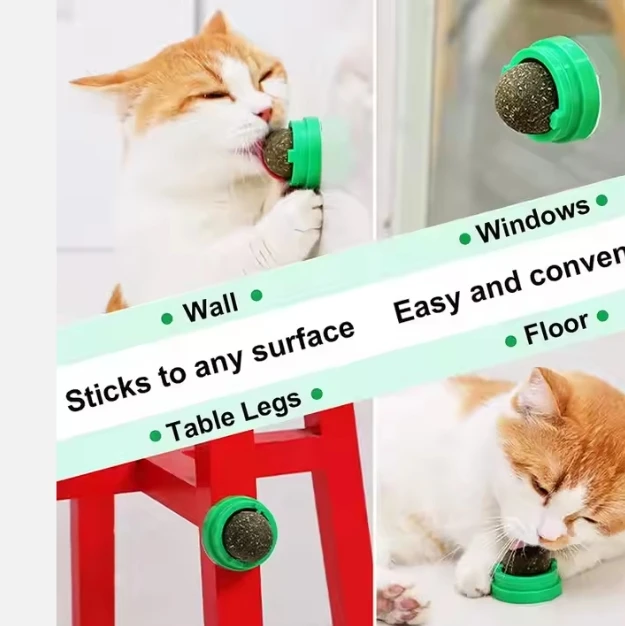 Catnip Silver Vine Gall Fruit Balls Lick Safe Healthy Kitten Edible Teeth Cleaning Dental Pet Chew Toys Ball for Cats Wall