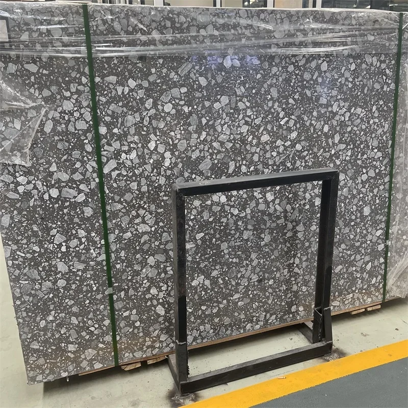 Wholesale Price Artificial Stone Polished Grey Terrazzo Stone Slabs For Interior Floor And Wall Decor