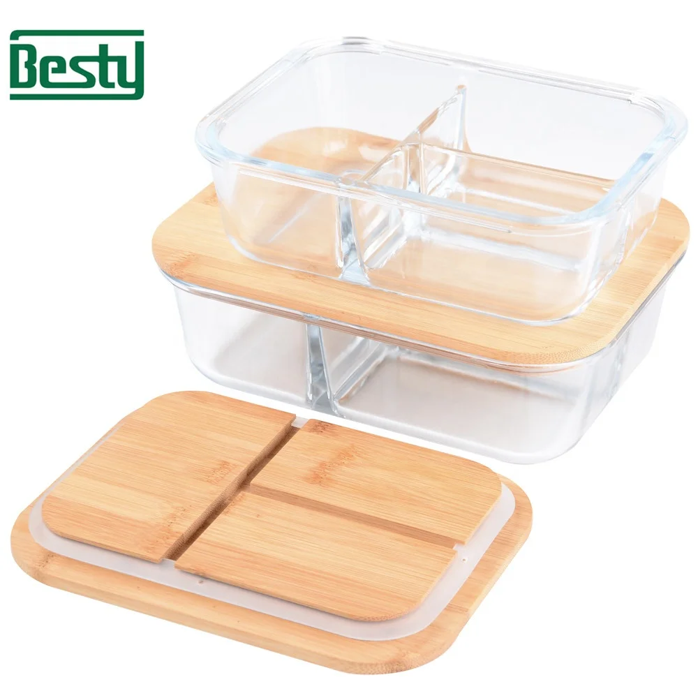 Buy Wholesale China Meal Prep Bamboo Lid Compartment Glass Food Storage  Container Glass Lunch Box & Food Storage Container Glass at USD 0.8