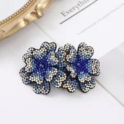 Korean Style Flower Hair Jewelry Luxury Rhinestone Women Hairpin Shinny Flower Ponytail Spring Hair Clip