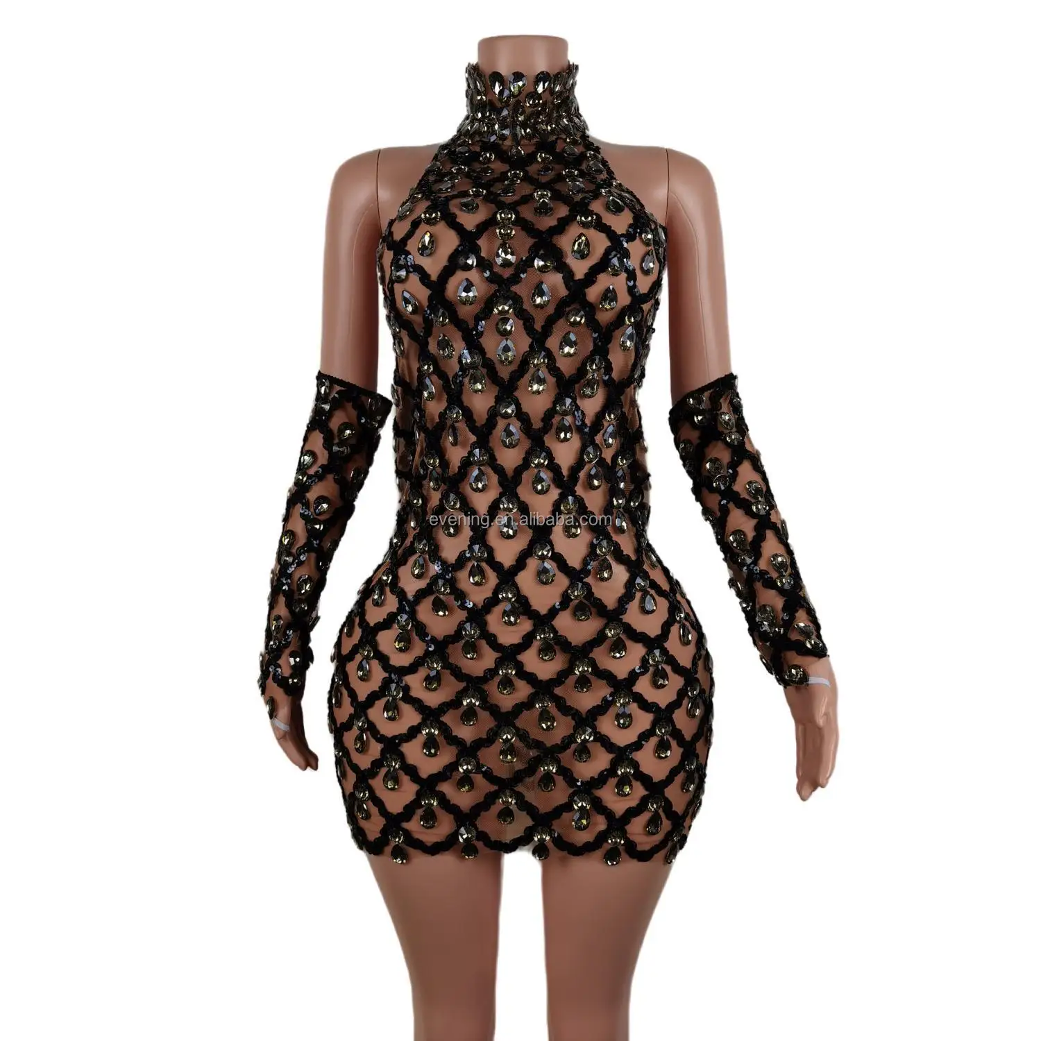 Black Transparent Lace Sexy Transparent Dress