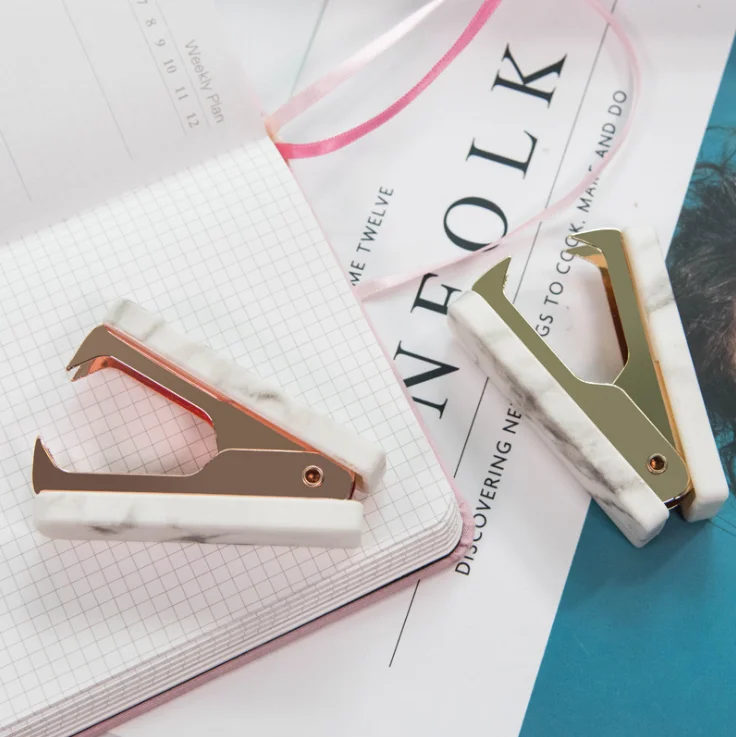 
Desk stationery tool stapler accessories portable marble rose gold staple remover for school and office 