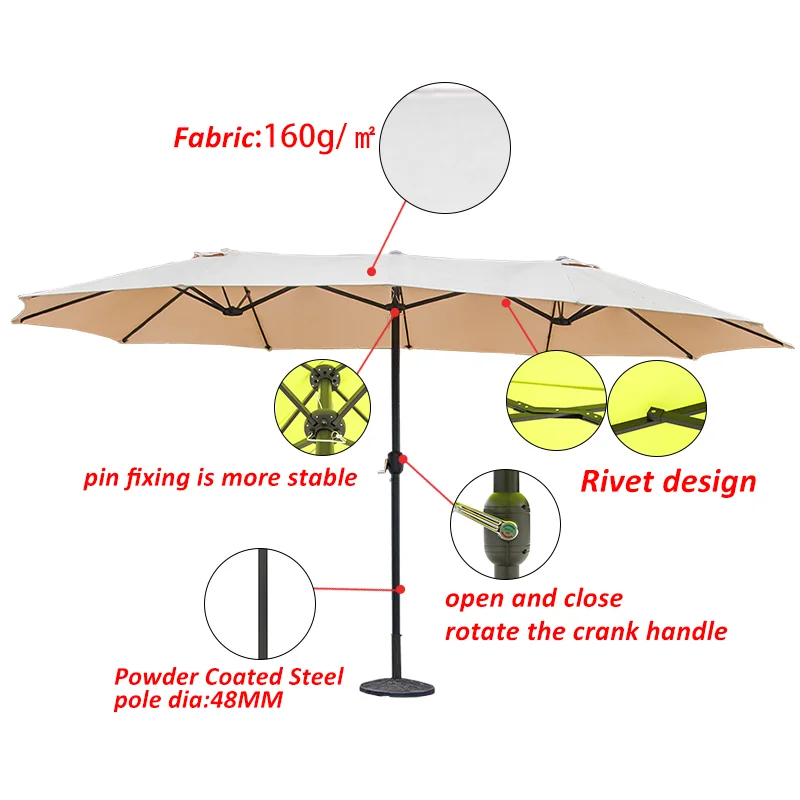 Outdoor Patio Twin Dark Khaki Umbrellas Commercial Garden Custom Big Size New Design Uv