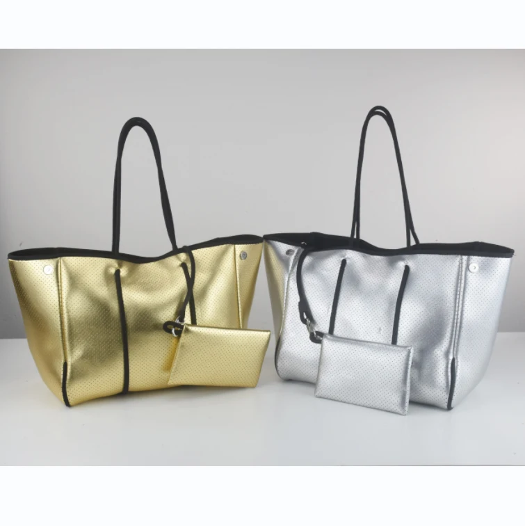 High Quality Extra Large Neoprene Tote Bag Silver Perforated Shoulder
