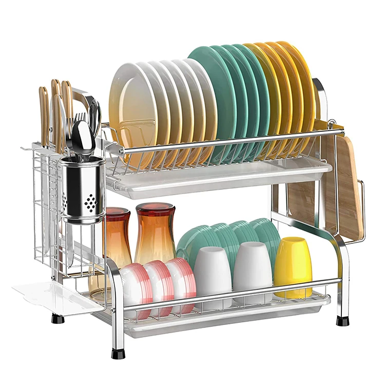 Rustproof Dish Drainer 2 Tier kitchen stainless steel dish drying rack for Kitchen Countertop