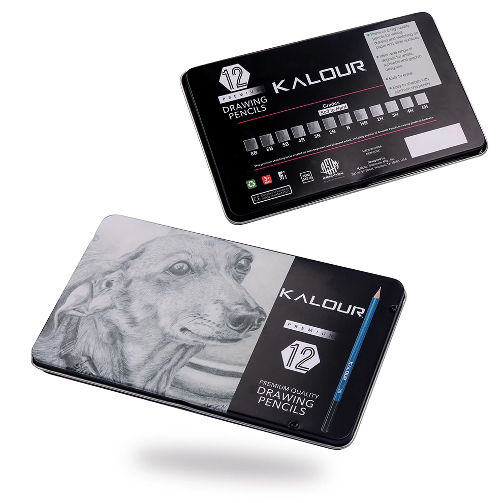 KALOUR Cheap Price 12pcs Sketching and Drawing  Pencil in Tin Box with Premium Quality As Professional Art Supplies and a Gift