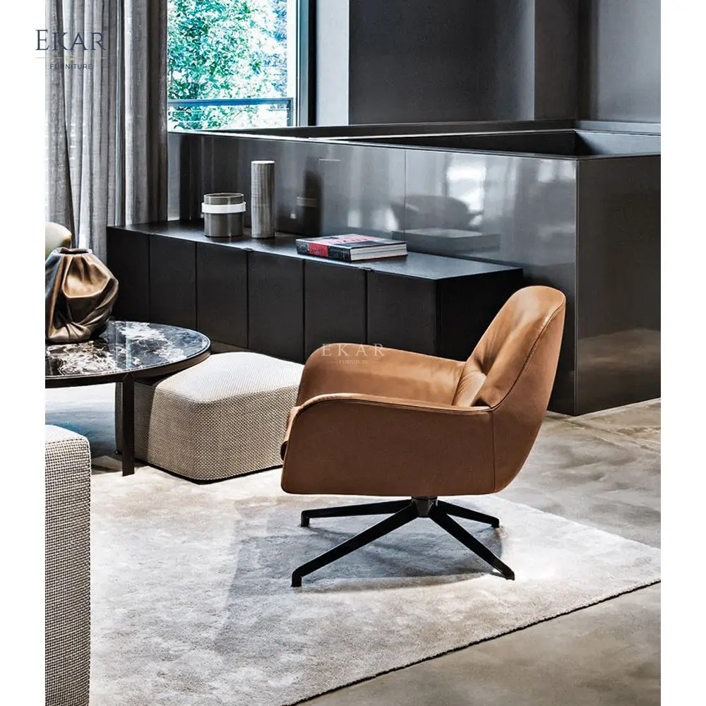 Swivel Lounge Chair with Down-Filled Cushion and Mirrored Gunmetal Base details