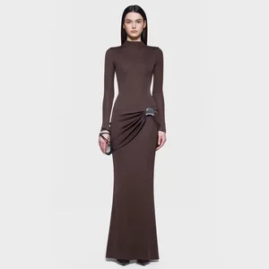 New Stock Arrival High-quality Vietnamese Niche Design Elegant Pleated Knit Long-sleeved Dress for Women