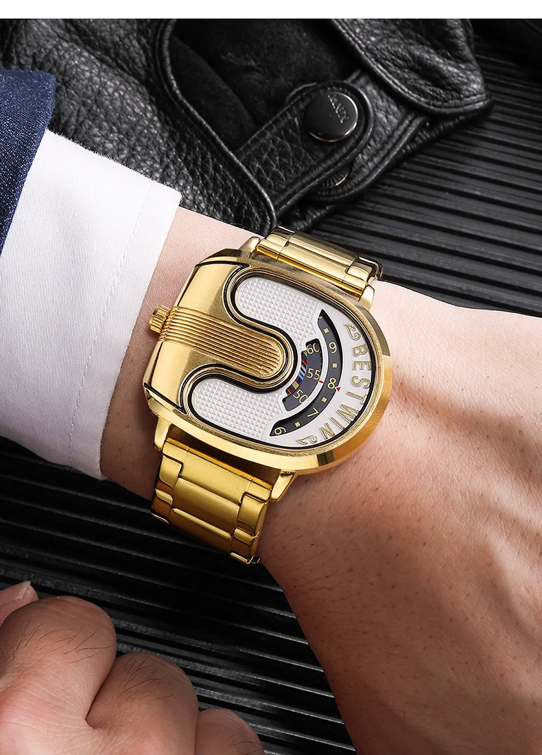 BESTWIN 988 luxe Original hommes montres en acier étanche montres sport  doré Quartz or hommes montres Relogio Masculino