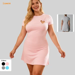 Hot Selling Cotton Jersey Heart Cutout Mini Dress Slim Fit Women's Vintage Short Sleeve Round Neck Dress Fashion Stretchy Dress