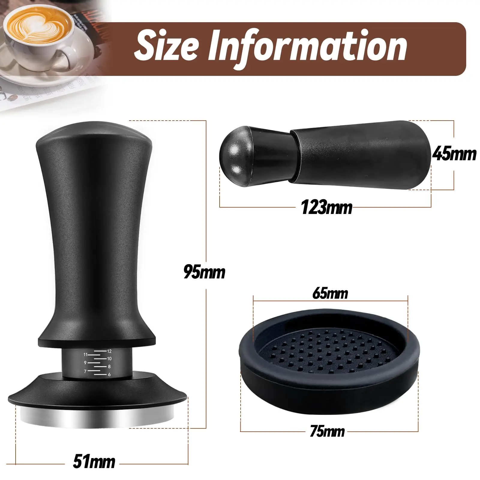 Custom Logo 51 53 58mm Espresso Elastic Force Coffee Tamper Calibrated Coffee Tamper Tool with Spring Loaded Hand Tamper details