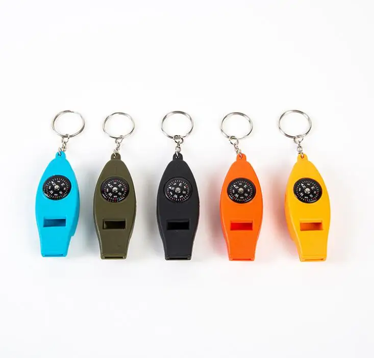 4 in 1 Outdoor Camping Multifunctional Lifesaving Emergency Survival Whistle with Compass Firestarter Thermometer