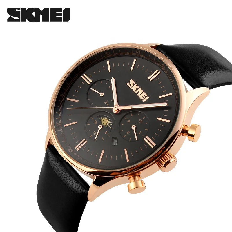 Skmei 9117 Day and Night High Accuracy Quartz Wrist Watches Leather Band Men Watch