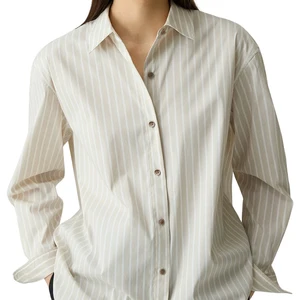 Custom High Quality Spring Autumn Causal Cotton Blouse Long Sleeves Buttons Geometric Pattern  Office Tops for Women