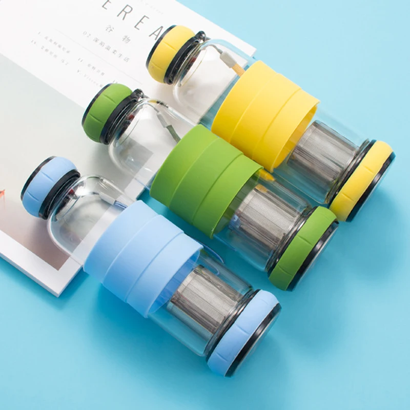 2024 Hot Selling Custom Tea Infuser Borosilicate Glass Water Bottle with Neoprene Sleeve