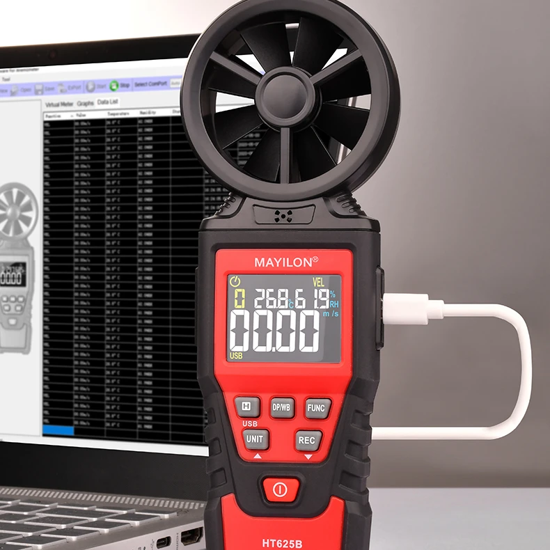 MAYILON Digital Anemometer HT625B Wind Speed Meter for Measuring Wind Speed Temperature Dew Point and Wind Chill and Humidity